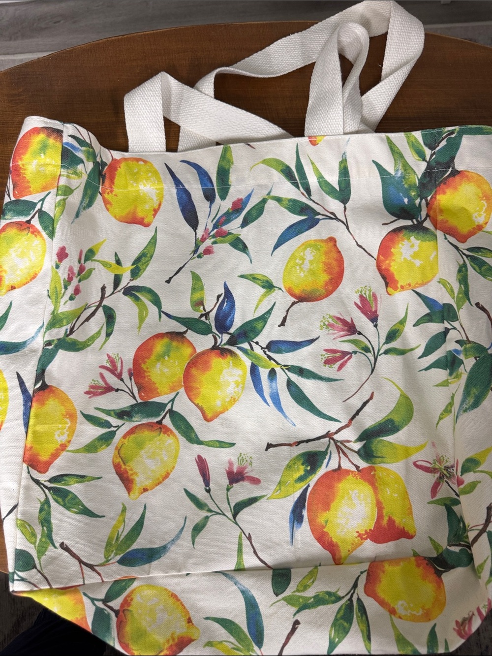Canvas Lemon Print Tote Bag - White
